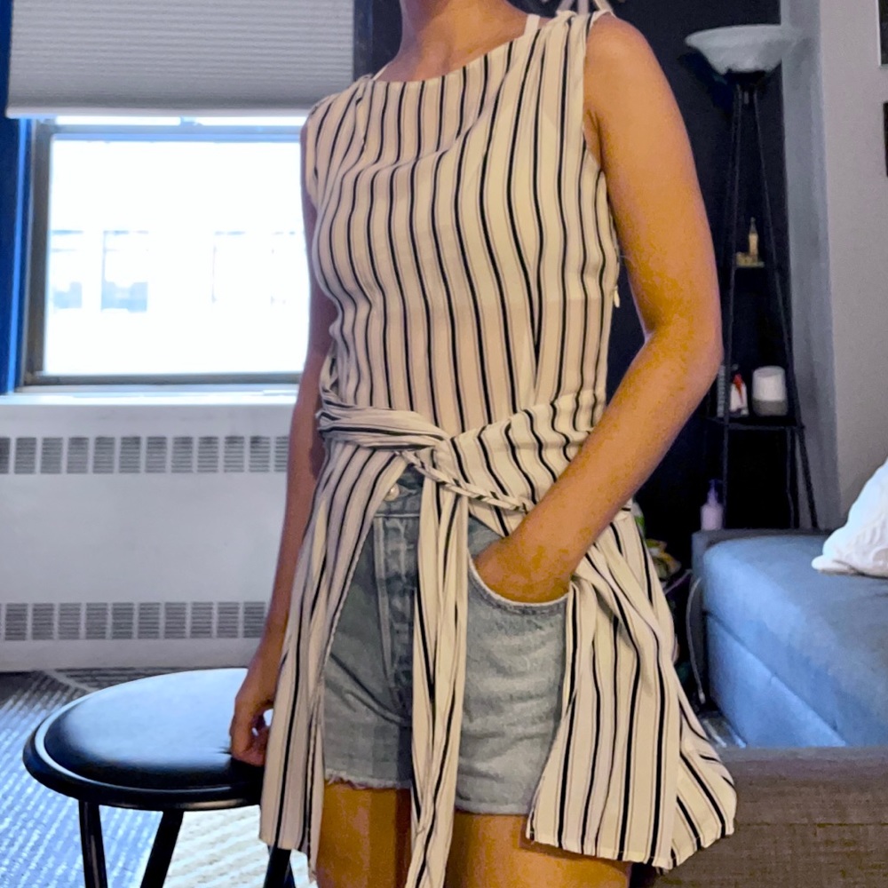 Zara Stripe Tunic Blouse w/ Waist Tie - XS